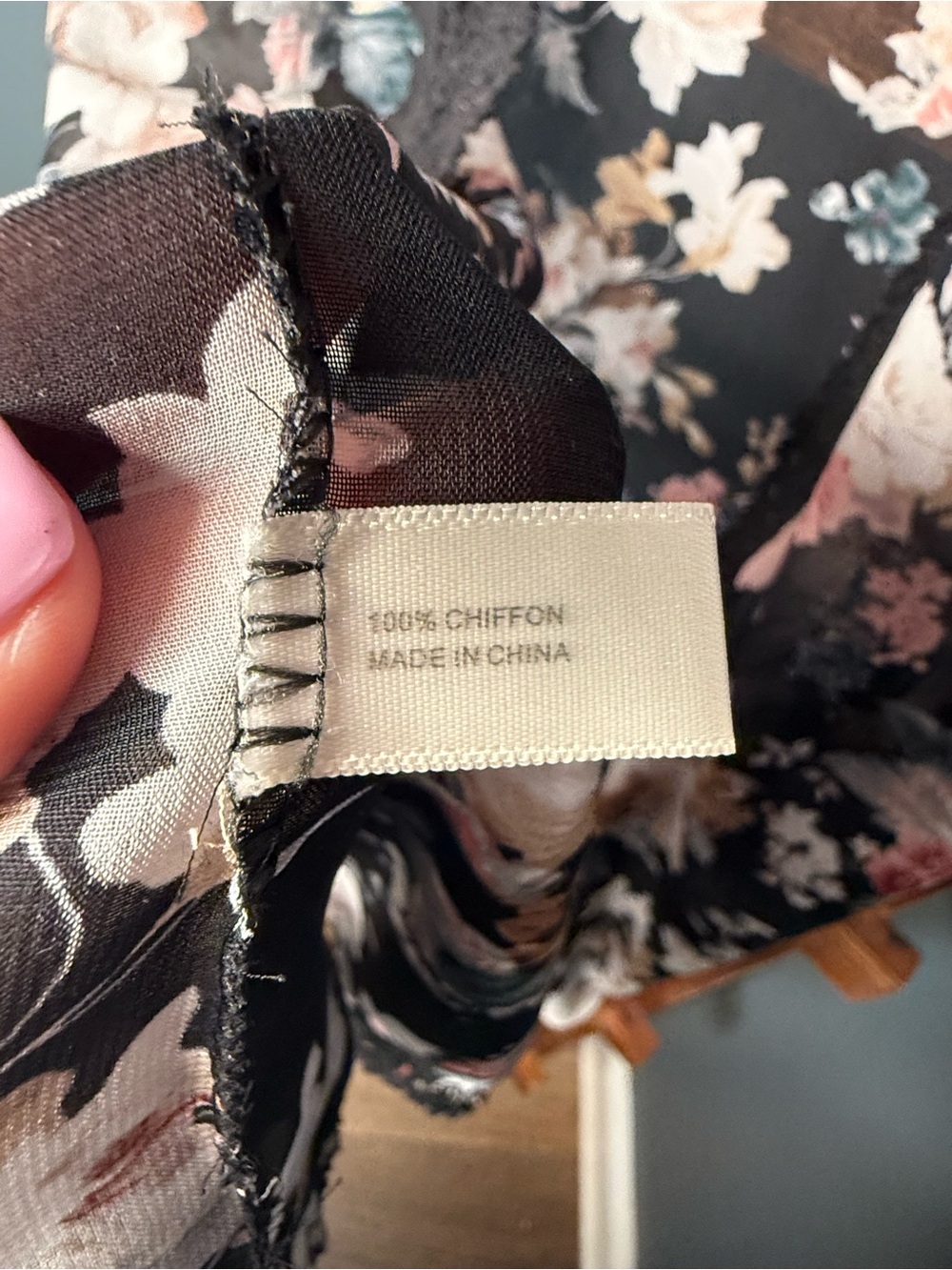 Black Floral Chiffon Kimono Cardigan | Lace Trim Open Front Boho Cover-Up - Picture 5 of 7